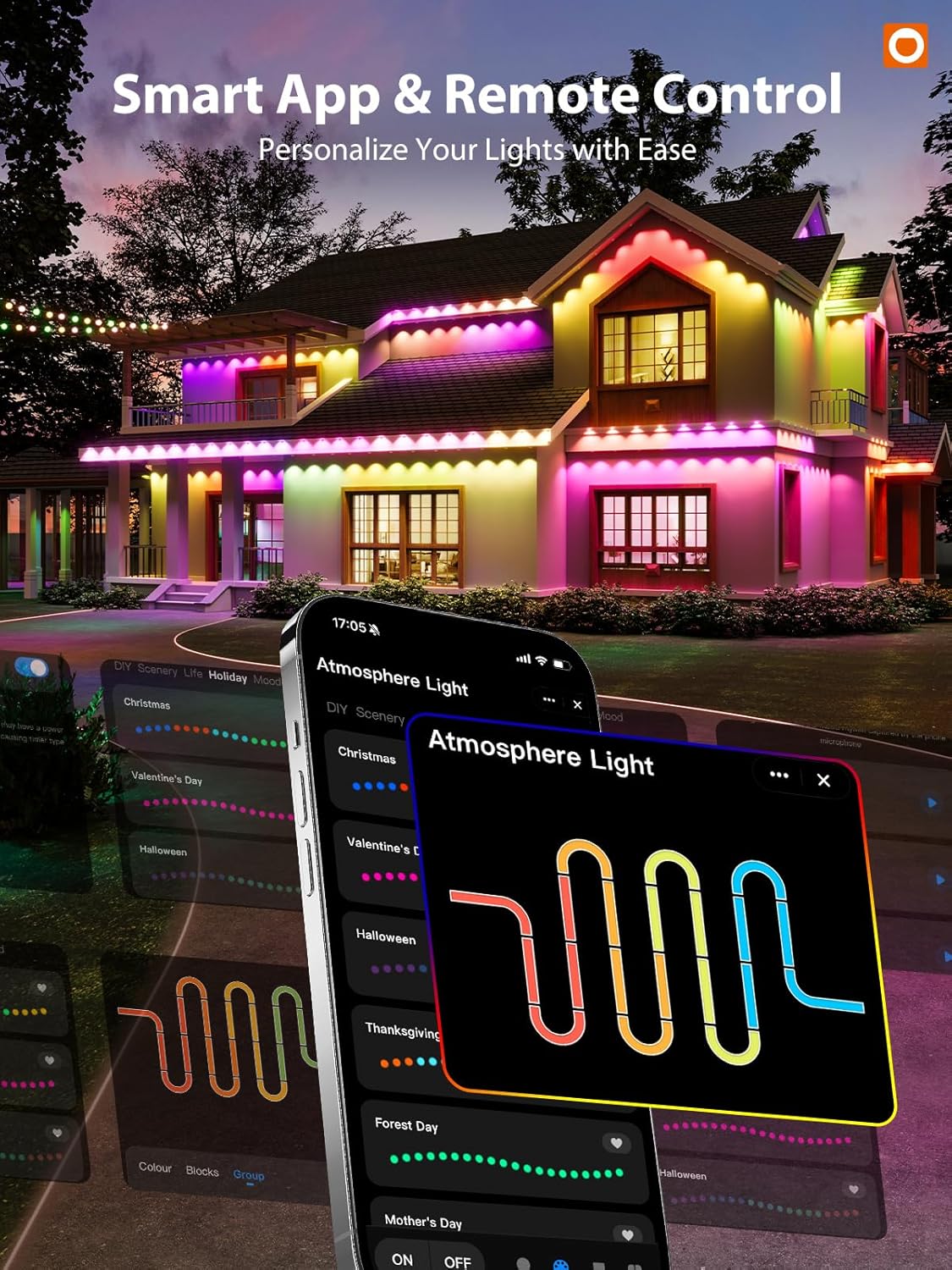 addlon 200FT Permanent Outdoor Lights, Smart RGB LED Lights for House & Outdoor Decor, App & Remote Control, DIY Scene Mode, IP67 Waterproof for Christmas, Holiday, Party, Halloween Decorations - Image 6