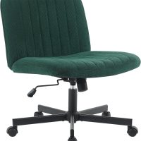 Green Desk Chair with Wheels Criss Cross Seat Home Wide Armless Office Computer Chair Adjustable Swivel Side Vanity Chair Dark Green for Girls - Image 2