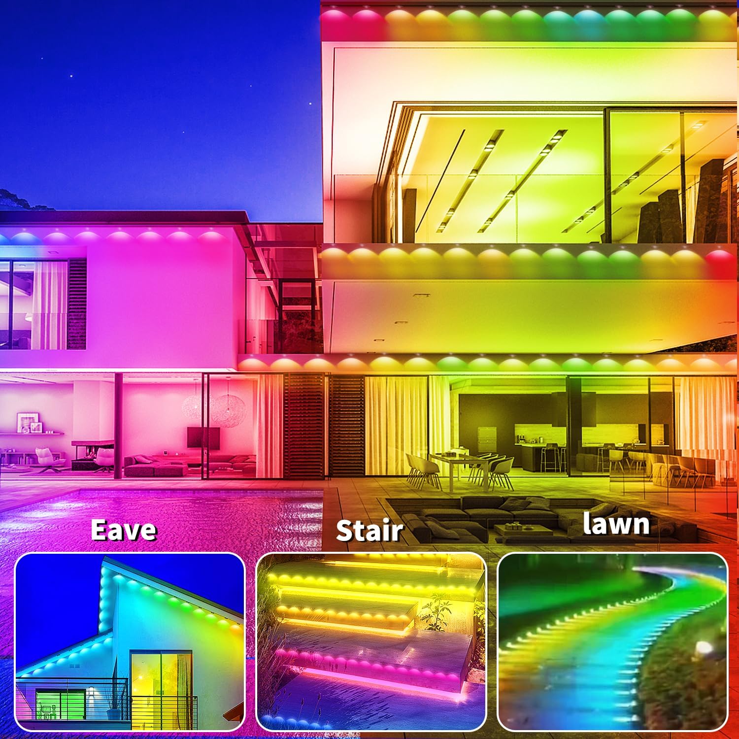 Permanent Outdoor Light,100ft RGB Eave Lights with App Control Remote,IP67 Waterproof LED Lights,Music Sync Outside Light for Christmas,Halloween,Garden,House Decorations - Image 6