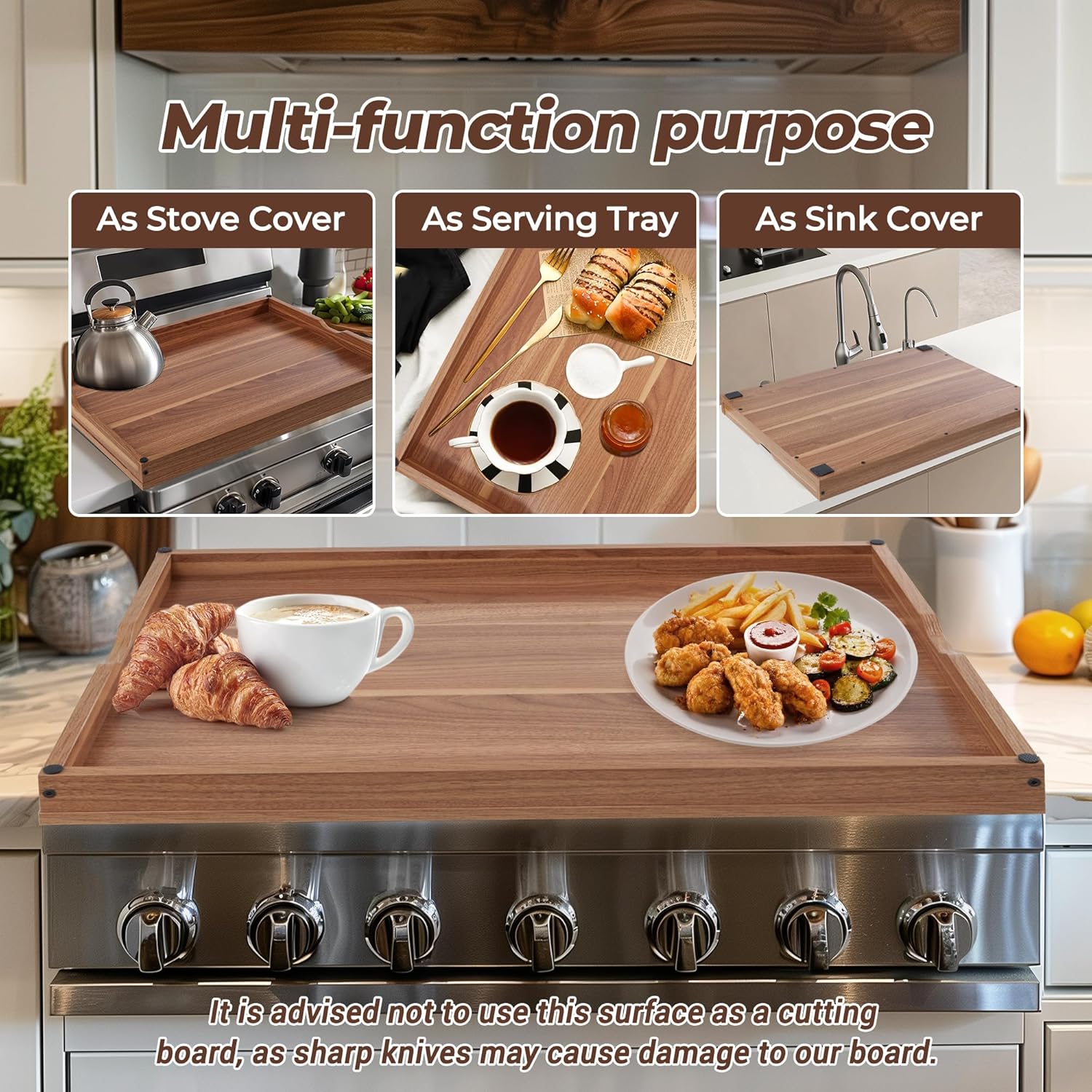 Wolki Noodle Board Stove Covers - 30"L x 22"W x 2.5"Th Heavy-Duty Gas & Electric Stove Top Cover with Built-in Handles for RV and Wooden Serving Tray - Image 4