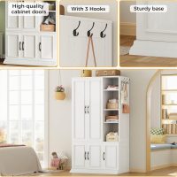LIKIMIO Armoire Wardrobe Closet 70" H, 5 Doors Bedroom Wooden Wardrobe with 4 Storage Shelves and Hanging Rod, Clothing Storage Cabinet Organizer Combination, White - Image 6