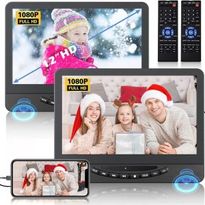 12" Portable DVD Players with Screen, Car DVD Player Dual Screen Play A Same Or Two Different Movies with 1080P HDMI Input, Headrest DVD Player for car Support USB/Sync Tv