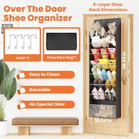 8-Tier Over The Door Shoes Organizer, Space Saving Hanging Shoes Organizer and Storage Unit, Organizer for Closet, Bedroom, Entryway, Black - Image 2
