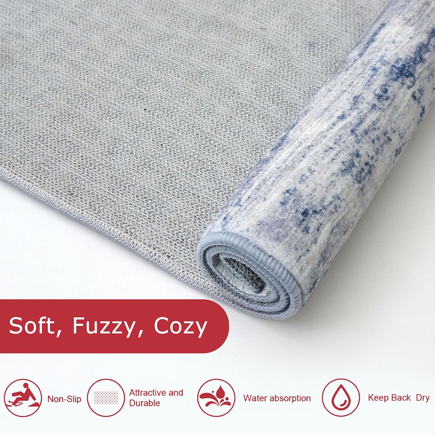 KOZYFLY 3x5 Area Rug Modern Ombre Rug for Bedroom, Washable Rug Non-Slip Soft Striped Living Room Area Rug, Print Grey-Blue Abstract Carpet for Laundry Nursery - Image 7