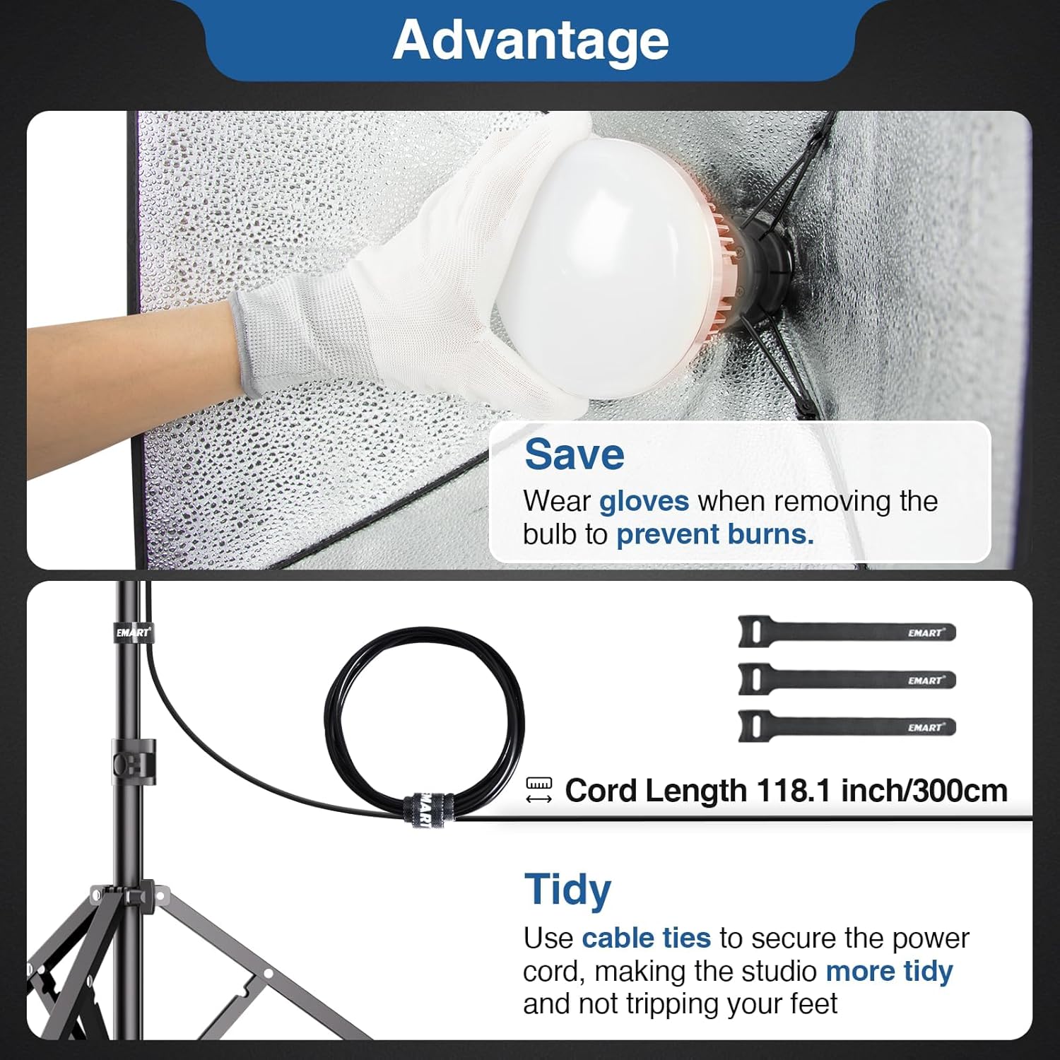 EMART Softbox Lighting Kit, 16"X16" Soft Box, 3000K-6000K 85W LED Bulbs with Remote, 65" Tripod, Professional Softbox Photography Lighting Kit for Studio Lights, Portrait, Video Recording(1PACK) - Image 6