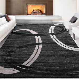 Kimicole Grey Area Rugs for Bedroom Living Room, 4x6 Modern Abstract Geometric Washable Rugs, Low Pile Thin Rug, Non-Slip Indoor Wavy Circles Floor Carpet for Office Dining Room Home Decor