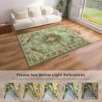 Green Rugs for Bedroom Area Rugs 5x7 Washable Rugs Boho Vintage Oriental Large Foldable Faux Wool Carpet for Living Room Nursery Room Dorm Kids Playroom Home Office - Image 8