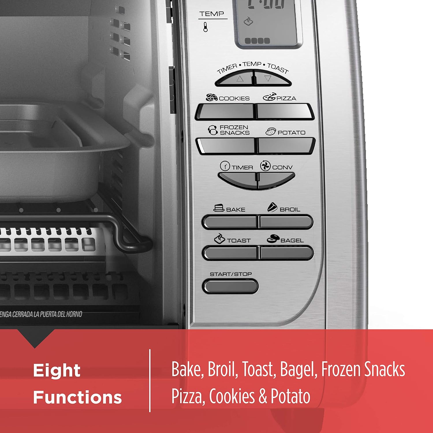 Black+Decker Countertop Convection Toaster Oven, 8 One-touch Cooking Functions, Stainless Steel - Image 6