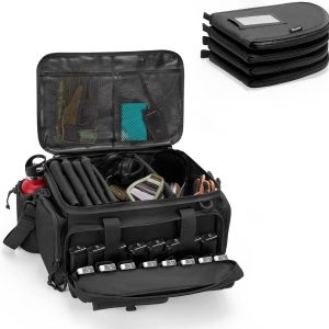 DSLEAF Tactical Pistol Range Bag with 4 Pistol Cases, Padded Gun Duffle Range Bag with 16X Magazine Slots and Extra Pockets for Ammo and Essentials (Patent Design)