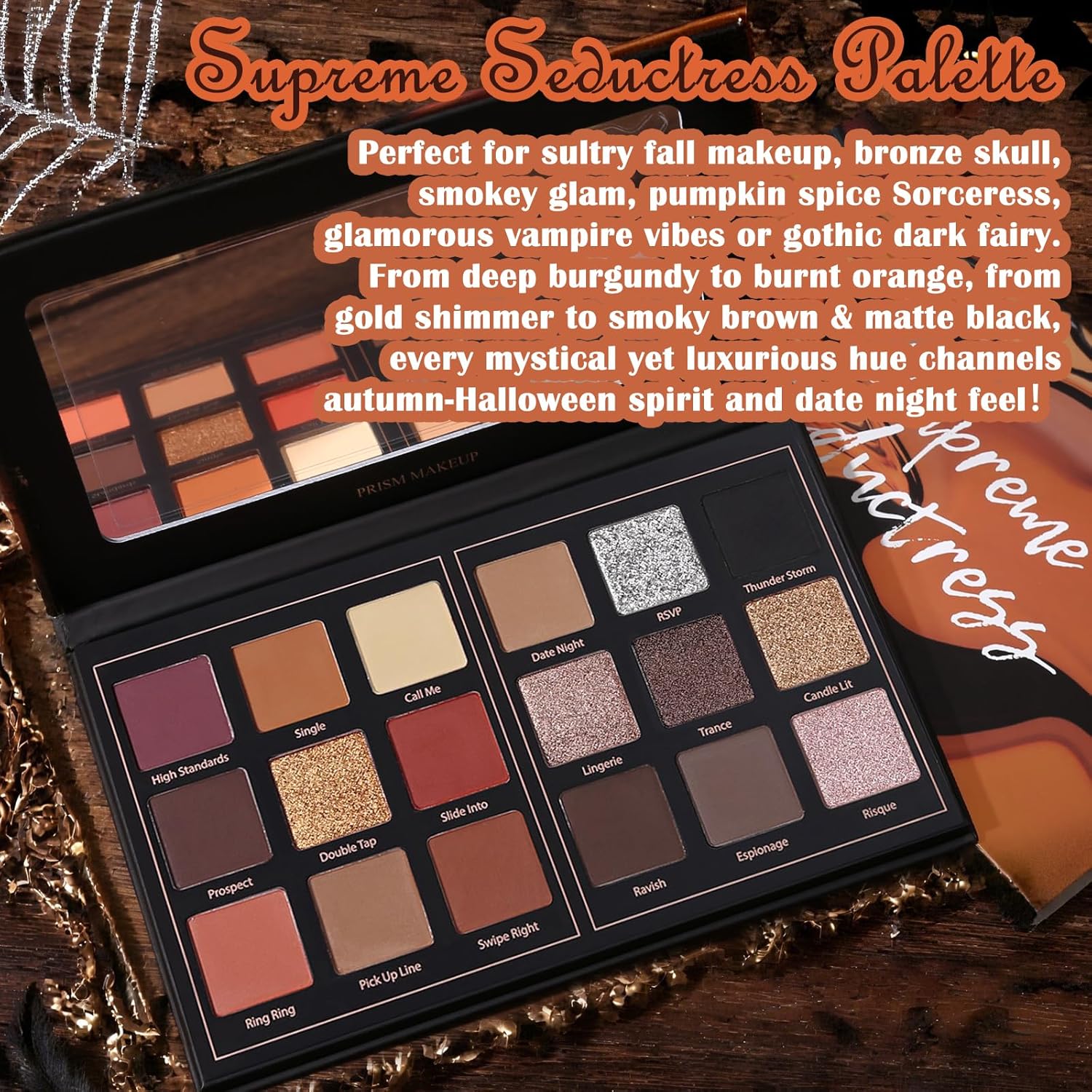 Prism Makeup Matte Eyeshadow Palette Pro 18 Colors Pigmented Shimmer Glitter Eye Shadow Palette, Long Lasting Waterproof Smokey Powder Cosmetics Halloween Makeup Kit (01# Seductress) - Image 6