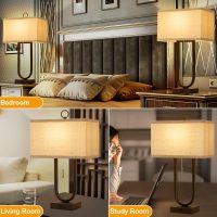 Luvkczc Bedside Lamps Set of 2, 24'' Tall Table Lamps for Night Stands with USB C+A Ports, 3000K LED Bulbs - Modern Desk Lamp for Bedroom, Living Room, Office, Beige Lampshade - Image 5