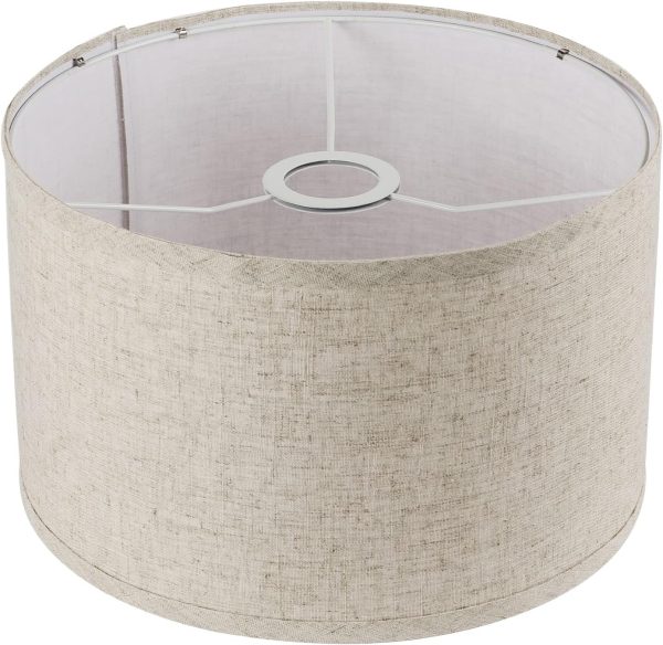 11"x11"x8" Assembly Required Lampshade for Floor Lamp, Table Lamp, Bedside Lamp, Fabric Drum Lampshade Classic Modern Style, Spider Fitter, Linen - Beige