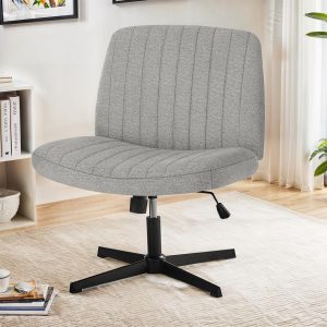 Criss Cross Legged Chair, Ergonomic Computer Desk Swivel Seating Comfy Wide Fabric Seat No Wheels Armless Height Adjustable for Home Office, Study, Vanity, Gray