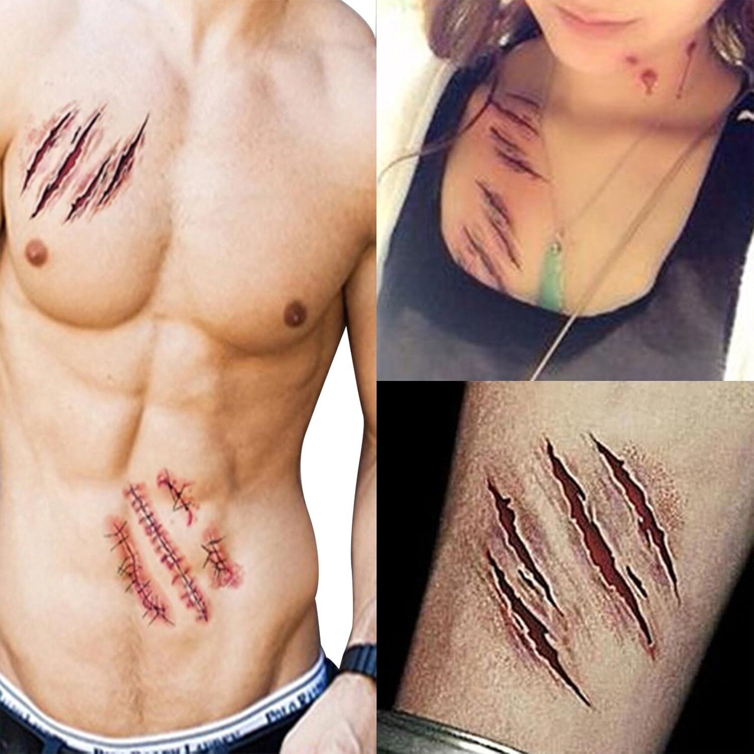 20 Sheets Halloween Body Face Scar Realistic Temporary Tattoos Stickers Horror Realistic Waterproof Fake Bloody Wound Stitch Stickers Makeup for Halloween Party Cosplay - Image 5