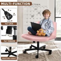 Waleaf Criss Cross Chair with Wheels, Wide Seat Cross Legged Office Chair Armless Ergonomic Office Chair for Home Office, Swivel Adjustable Fabric Wide Desk Chair, Computer Task Vanity Chair (Pink) - Image 5