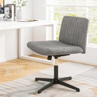 COSTWAY Criss Cross Legged Chair, Modern Armless Desk Chair w/Wide Seat & 120°Rocking, Height Adjustable Computer Task Chair No Wheels, Padded Swivel Vanity Chair for Home Office (Grey) - Image 2