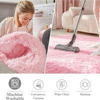 OLANLY Pink Round Rugs for Bedroom - Machine Washable, 4 ft Circle Area Rugs for Living Room, Soft and Fluffy Shaggy Carpet for Teen Girls and Boys, Nursery Rooms, Dorms, Home Decor Aesthetic - Image 3