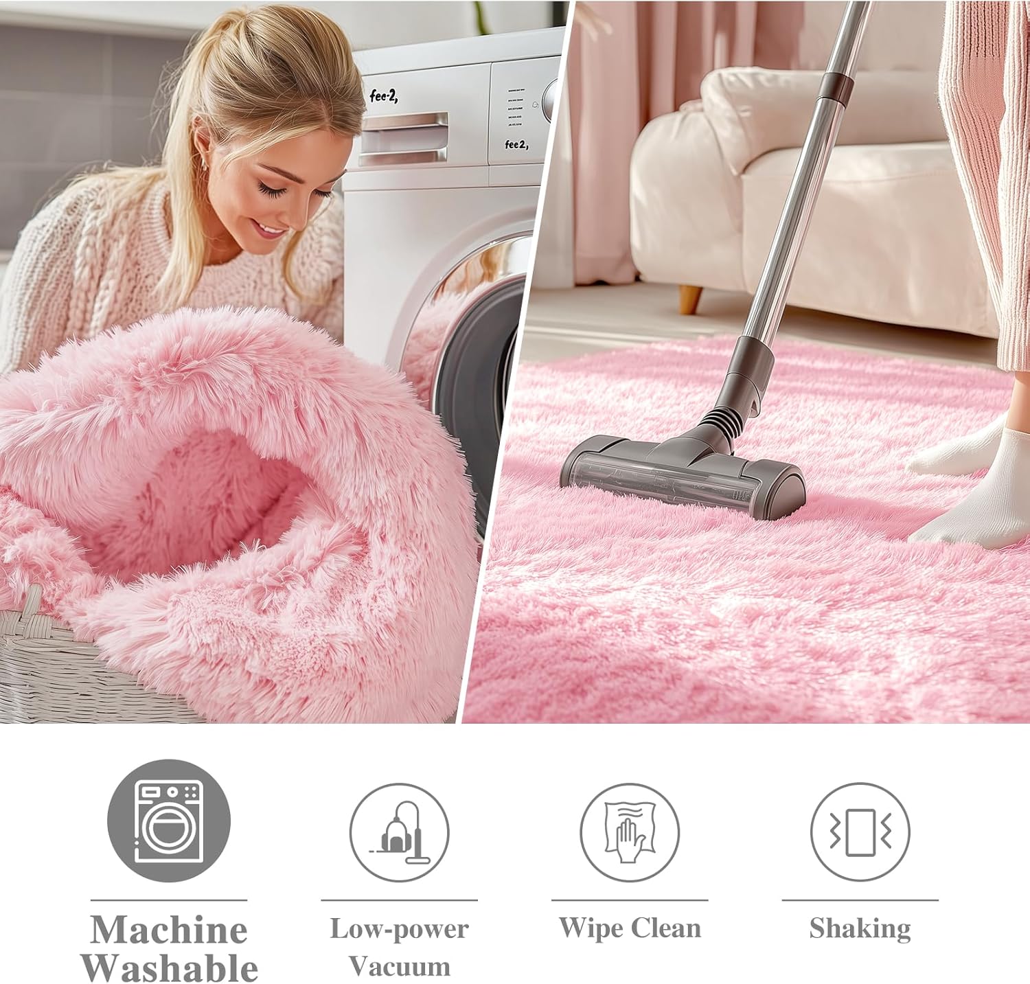 OLANLY Pink Round Rugs for Bedroom - Machine Washable, 4 ft Circle Area Rugs for Living Room, Soft and Fluffy Shaggy Carpet for Teen Girls and Boys, Nursery Rooms, Dorms, Home Decor Aesthetic - Image 3
