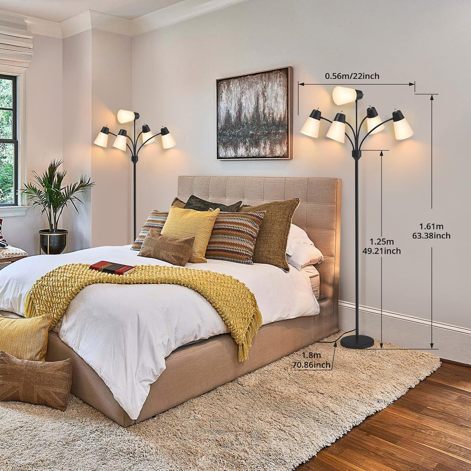 FOLKSMATE LED Floor Lamp, Medusa Multi Head Modern Tall, Rustic Adjustable Gooseneck Reading Standing Light for Living/Kids Room, Bedroom, Black - Image 3