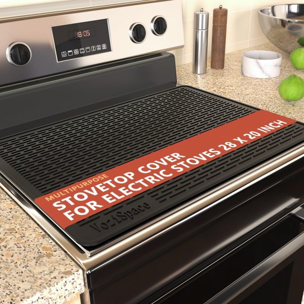 Silicone Electric Stove Top Cover Mat - 28"x20"Ceramic Stove top Cover, Heat Resistant Glass Cooktop Cover, Flat RV Range Stovetop Protector, Extra Large Silicone Dish Drying Mat - BLACK