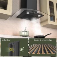 FIREGAS Wall Mount Range Hood 30 inch with 3 Speed Fan,black range hood with tempered glass,400CFM,Push Button Controls, LED Lighting, Permanent Filters in Stainless Steel,includes 2 Charcoal Filters - Image 4