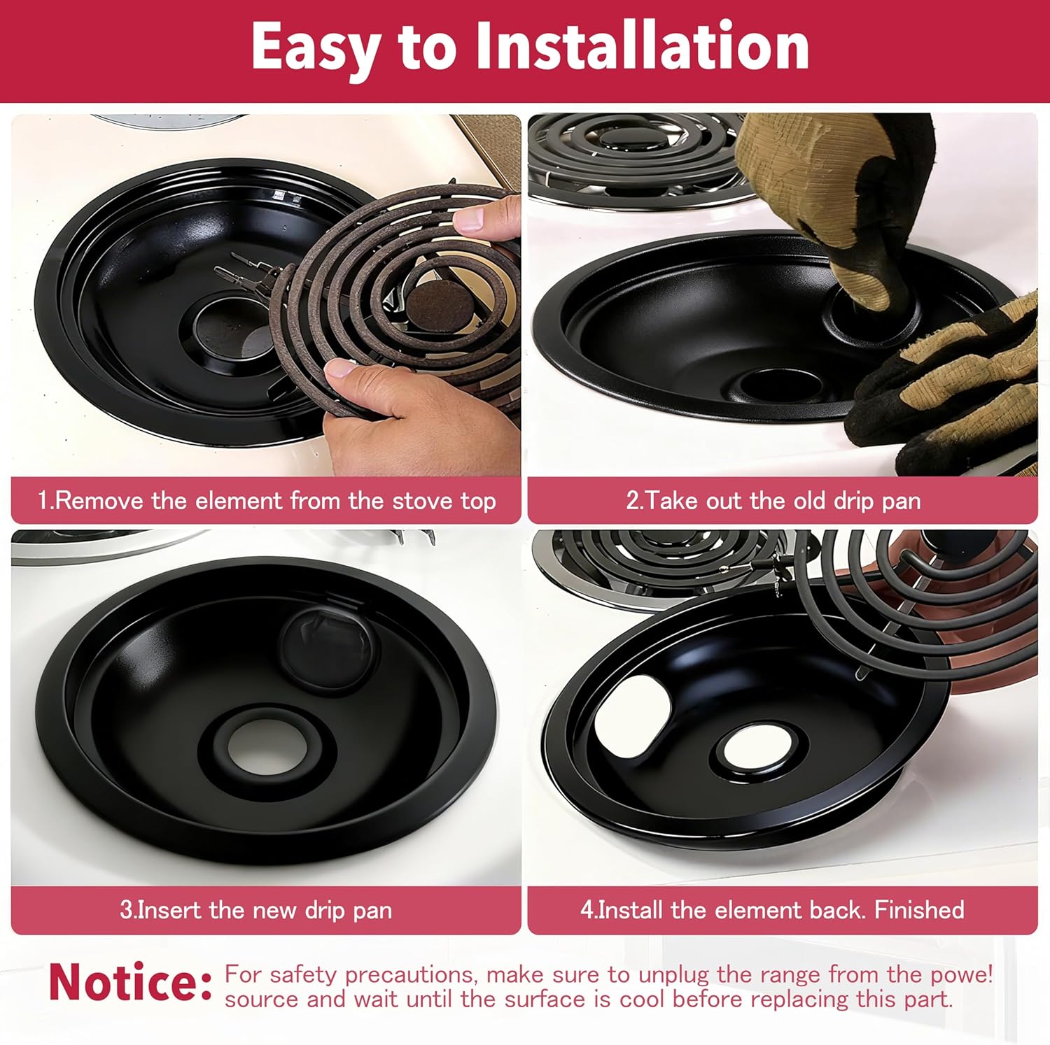 Electric Stove Drip Pans, Replacement Chrome Drip Pans for Electric Stove Compatible with Most Plug-in Electric Ranges include Black 2 * 6in and 2 * 8in (Set of 4 Burner Drip Pan) - Image 6