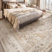 AMOAMI-Area Rug 5X7 Rugs for Living Room-Vintage Soft Beige Rugs for Bedroom-Non Slip Carpet-Machine Washable Rug for Dining Room Living Room Bedroom Office Under Table-Beige - Image 3
