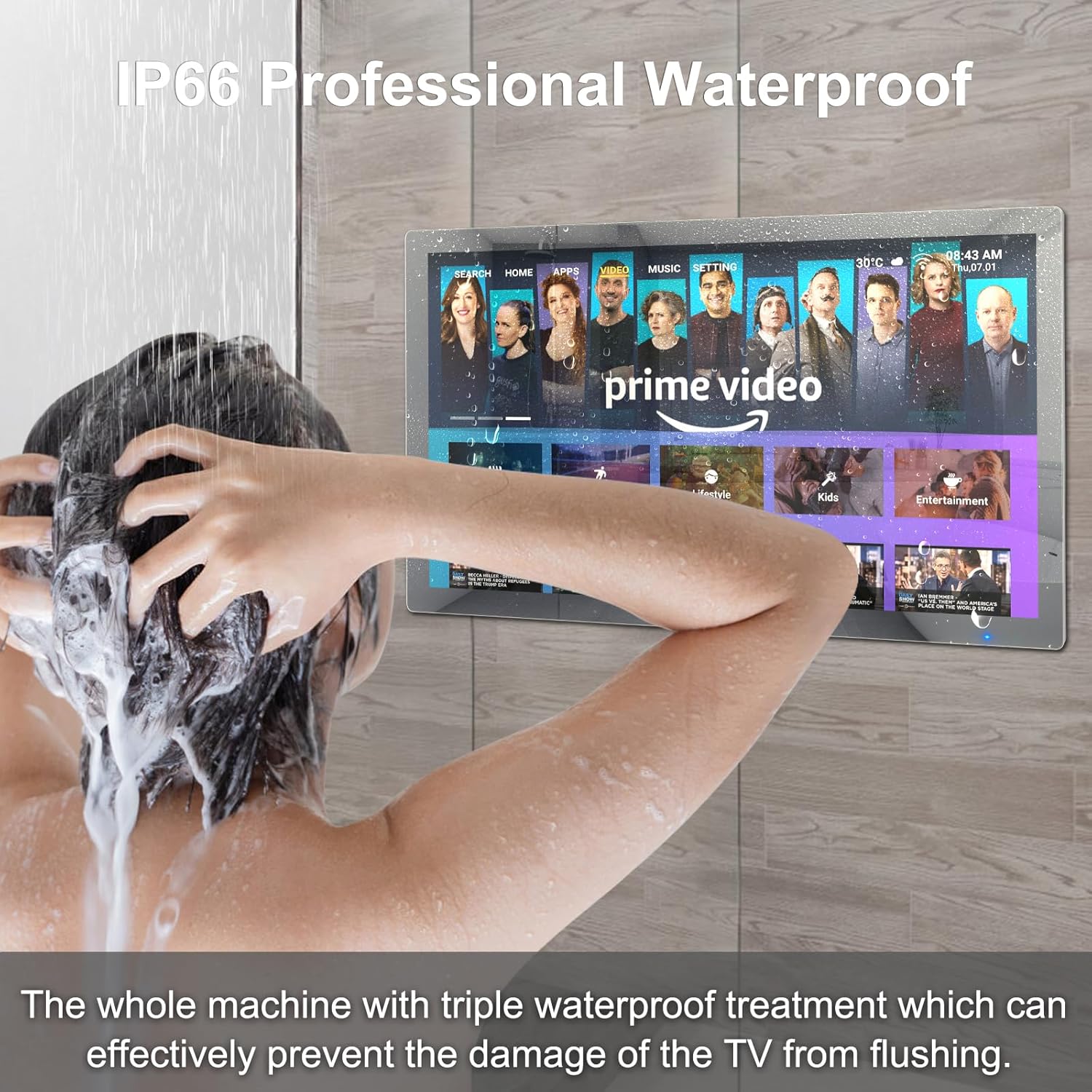 Haocrown 32" 4K Ultra HD Smart Bathroom Mirror TV, IP66 Waterproof, Android 13 System with Voice Remote for Google Assistant ATSC Tuner, 500 cd/㎡ High Brightness (Black Frame, 2025 Model) - Image 2