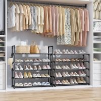 Kitsure Shoe Rack for Closet - 10-Tier Shoe Organizer with Hook Rack, Large-Capacity & Space-Saving Shoe Shelf for Entryway, Bedroom, Living Room,32.2" x 11.8" x 68.5", Black - Image 2