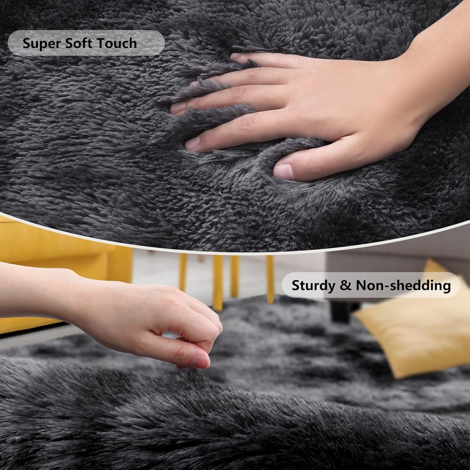 Area Rugs for Bedroom Living Room, 4x6 ft Tie-Dyed Shag Carpet, Small Fluffy Plush Washable Non-Slip Rug for Kids Room Nursery and Home Decor, Dark Grey - Image 3