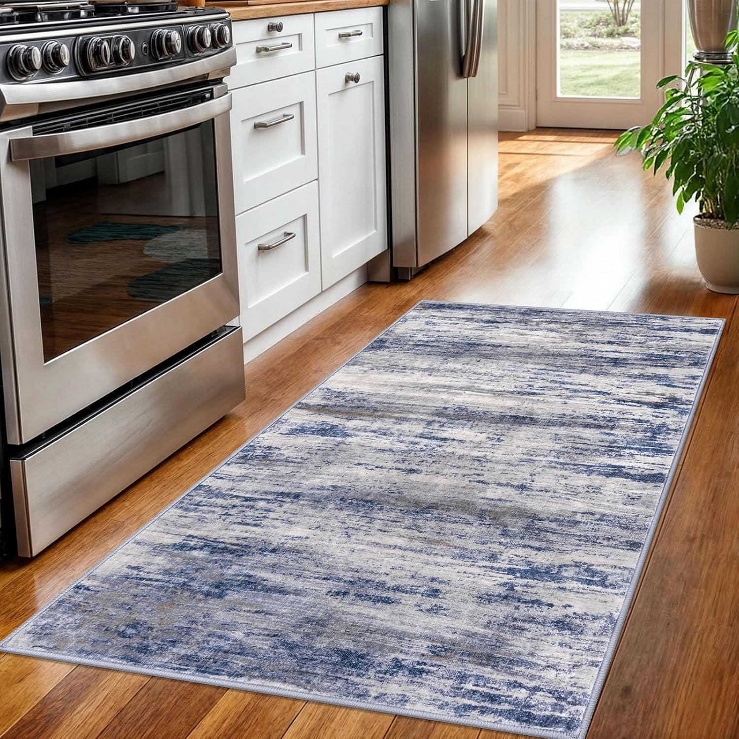 KOZYFLY 3x5 Area Rug Modern Ombre Rug for Bedroom, Washable Rug Non-Slip Soft Striped Living Room Area Rug, Print Grey-Blue Abstract Carpet for Laundry Nursery - Image 5
