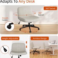Meilocar Criss Cross Chair with Wheels, Cross Legged Office Chair, Armless Office Chairs Height Adjustable Swivel Fabric Vanity Chairs for Home Office Bedroom, Beige - Image 5