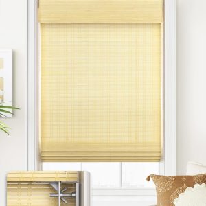 LazBlinds No Tools No Drill Cordless Bamboo Roman Shades, Custom Light Filtering Window Treatment, Roll Up Bamboo Blinds for Windows, Ceylon Natural