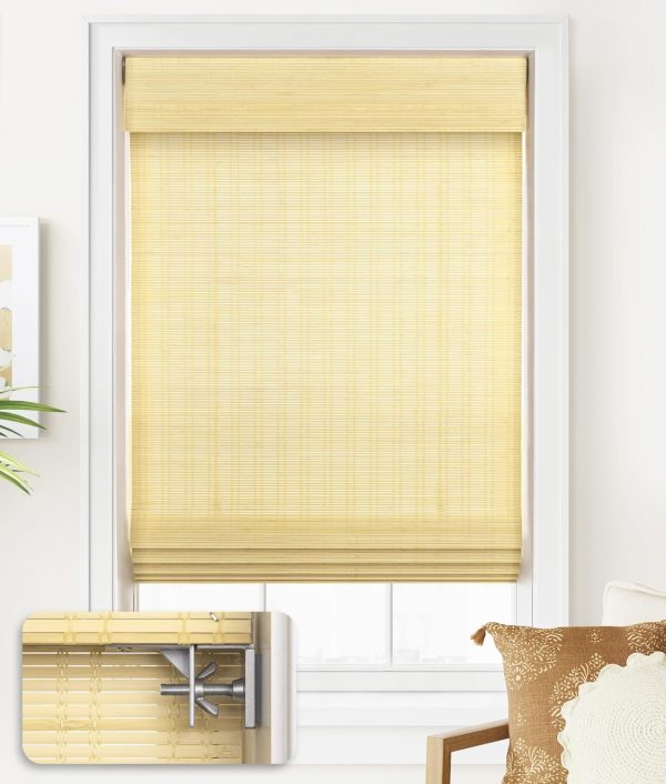 LazBlinds No Tools No Drill Cordless Bamboo Roman Shades, Custom Light Filtering Window Treatment, Roll Up Bamboo Blinds for Windows, Ceylon Natural