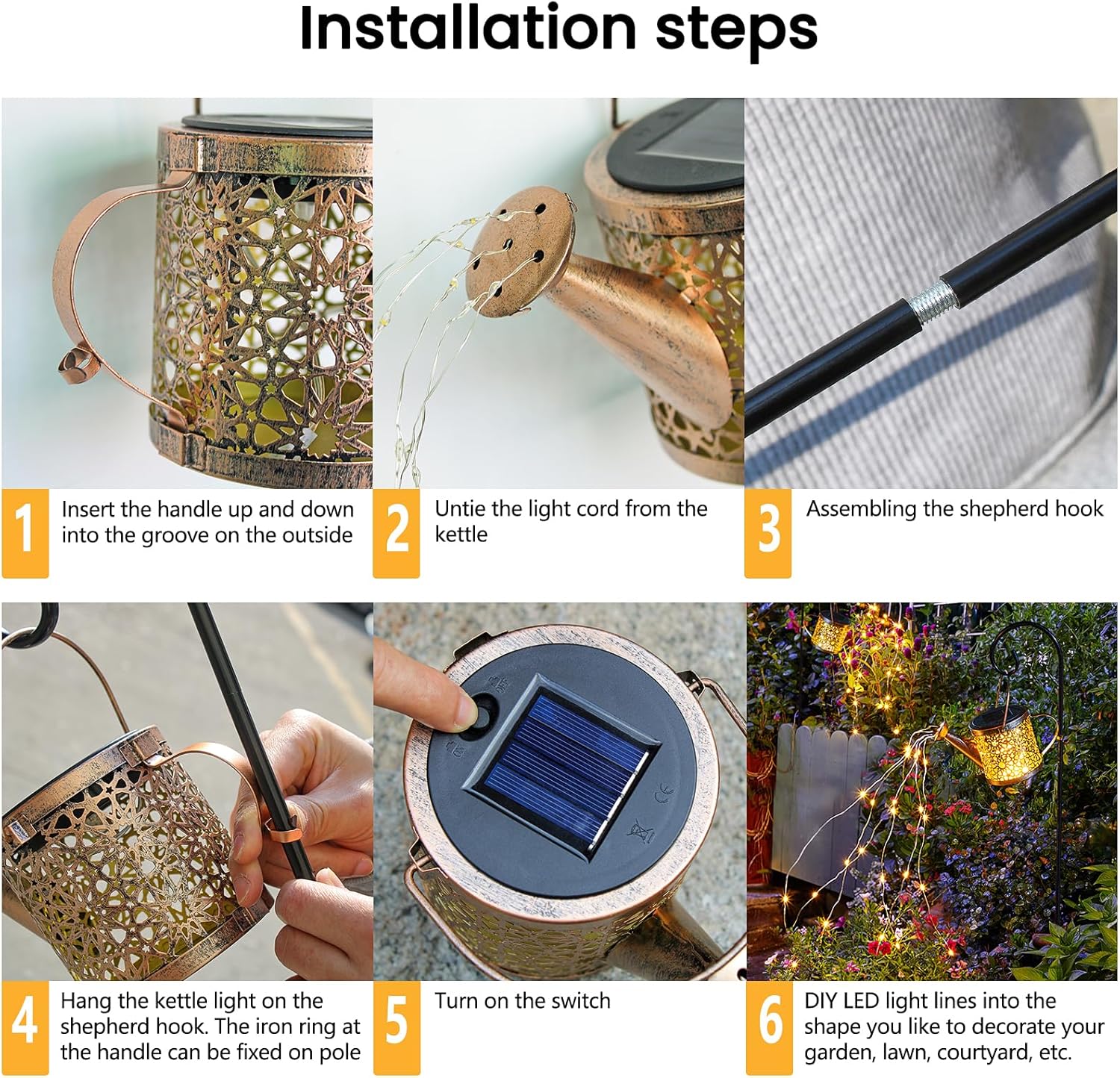 Outdoor Solar Metal Watering Can Small Hanging Decorative Waterproof Lights for Garden Decor, Yard Lights, Outside Patio Lawn, Gifts for Mom Grandma Women Birthday,1 pack, Warm White - Image 4
