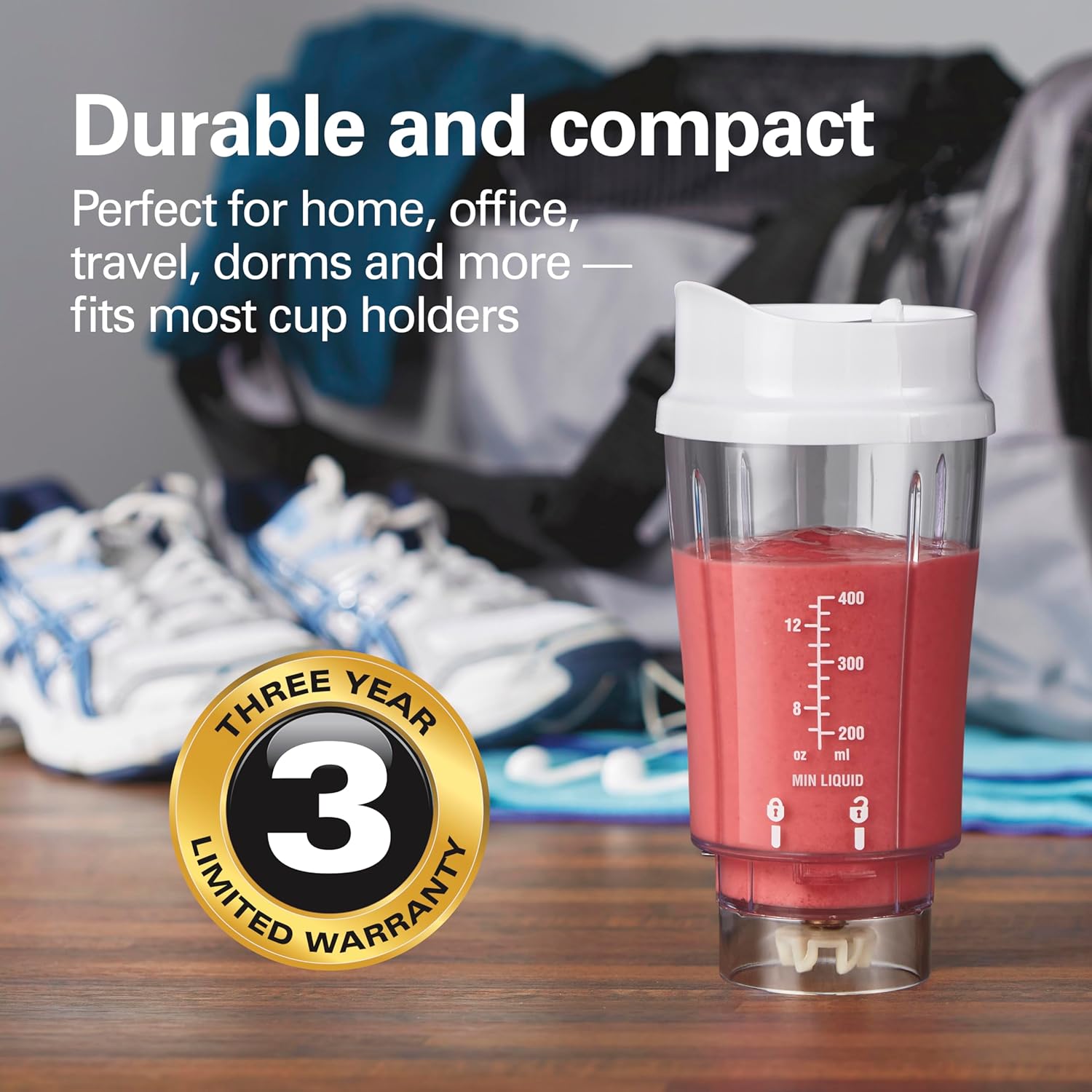 Hamilton Beach Portable Blender for Shakes and Smoothies, 14 Oz BPA Free Travel Cup & Lid, Durable Stainless Steel Blades, Personal Smoothie Blender, White ( 51101V) - Image 5