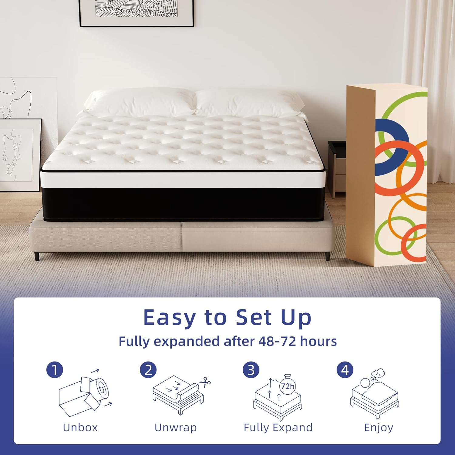 Queen Mattress, 12 Inch Queen Hybrid Mattress in a Box with Memory Foam, Medium Firm, Euro Top, Reinforced Edge Support, Pressure Relief & Motion Isolation, CertiPUR-US Certified - Image 8