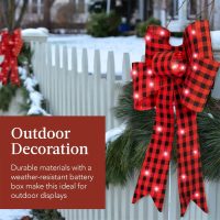 Best Choice Products Set of 3 Bows Pre-Lit Christmas Bow Decoration, Indoor/Outdoor LED Holiday Décor w/ 30 Lights, Outdoor Battery Box, Timer, 8 Light Functions - Red/Black Buffalo Plaid - Image 5