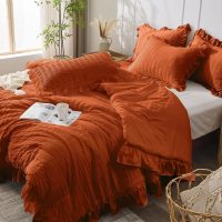 JOLLYVOGUE Burnt Orange Queen Comforter Set, 3 Pieces Seersucker Comforters Queen Size, Lightweight & Fluffy Bedding Sets Queen for All Season with 1 Ruffle Comforter and 2 Ruffle Pillowshams - Image 8