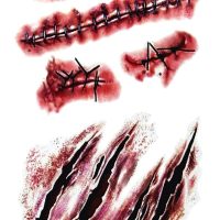 10pcs Fake Bloody Wound Stitch Scar Scab Waterproof Temporary Tattoo Sticker Halloween Masquerade Prank Makeup Props (10pcs S165) - Image 2
