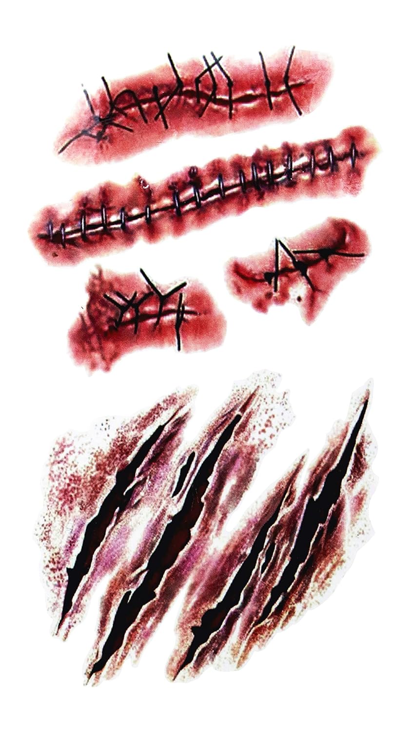 10pcs Fake Bloody Wound Stitch Scar Scab Waterproof Temporary Tattoo Sticker Halloween Masquerade Prank Makeup Props (10pcs S165) - Image 2
