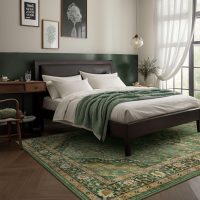 Green Rugs for Bedroom Area Rugs 5x7 Washable Rugs Boho Vintage Oriental Large Foldable Faux Wool Carpet for Living Room Nursery Room Dorm Kids Playroom Home Office - Image 2
