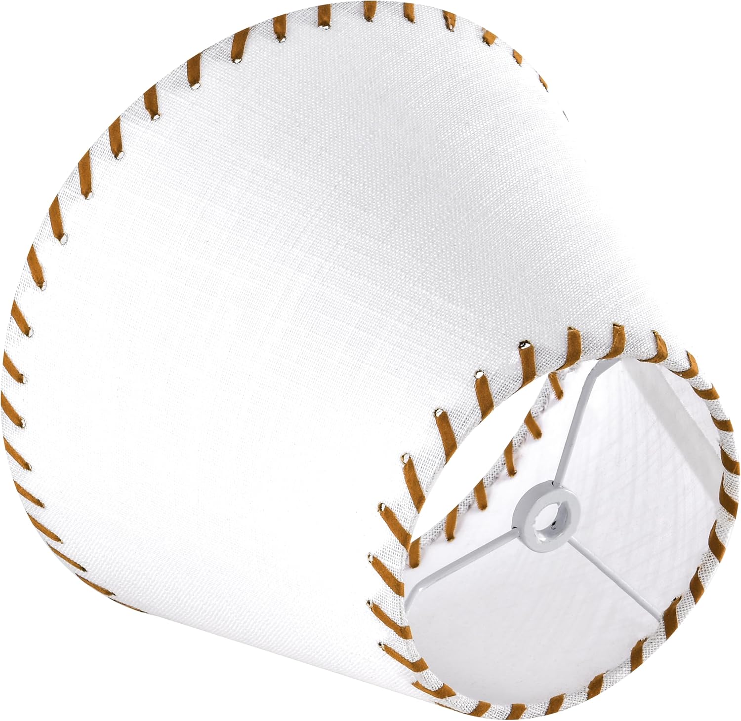 GO&SO 1 Pack White Linen Lampshades Natural Fabric Small Lamp Shades, 5"x9"x6.4" (Spider) with Stitched Brown Trim - Modern Rustic Bell Lamp Shades for Table Lamps, Wall Lamps, Bedroom, Living Room - Image 6