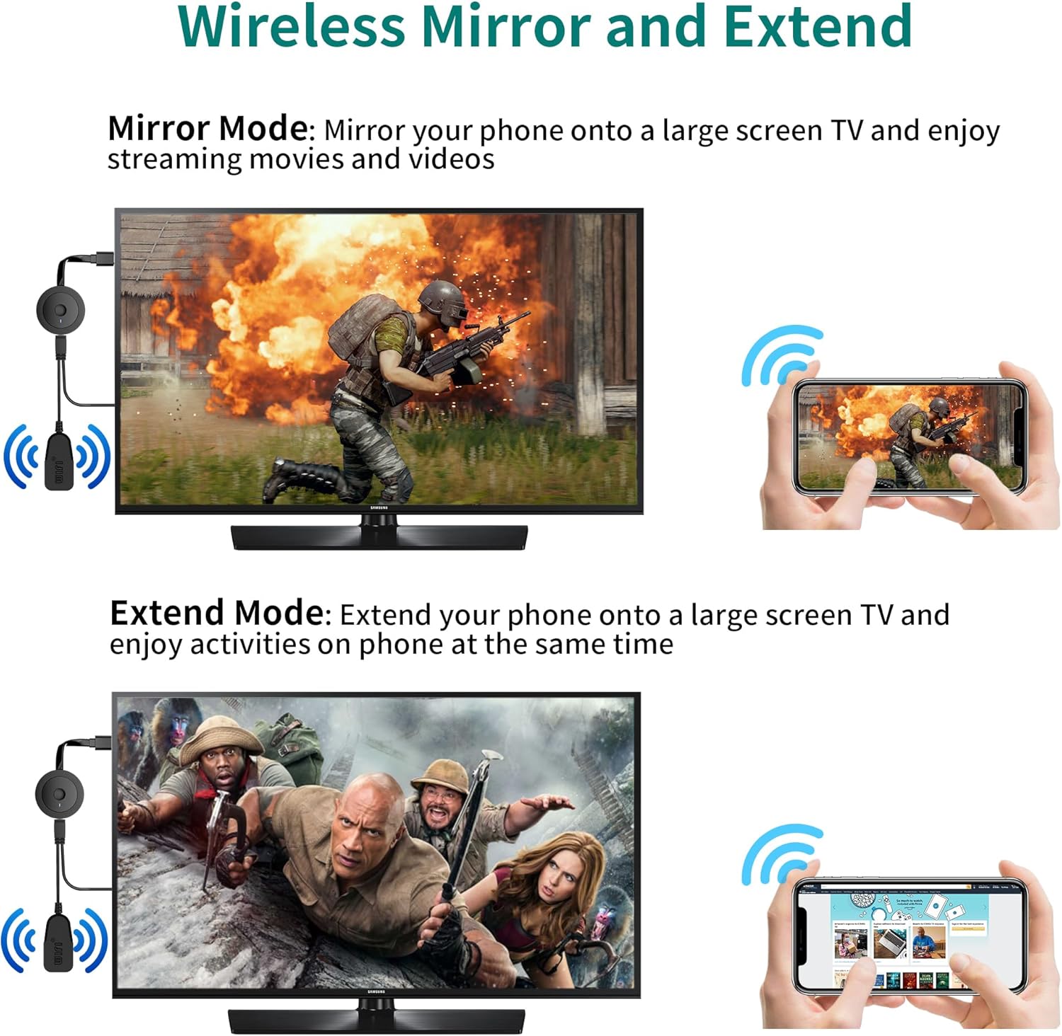 4K Wireless HDMI Display Dongle Adapter 1080P, WiFi Casting Movies, Shows Receiver for i-Phone, i-Pad, Android, Tablet, Laptop, Window to HDTV/Monitor/Projector, Compatible Miracast, Air Play, DLNA - Image 5