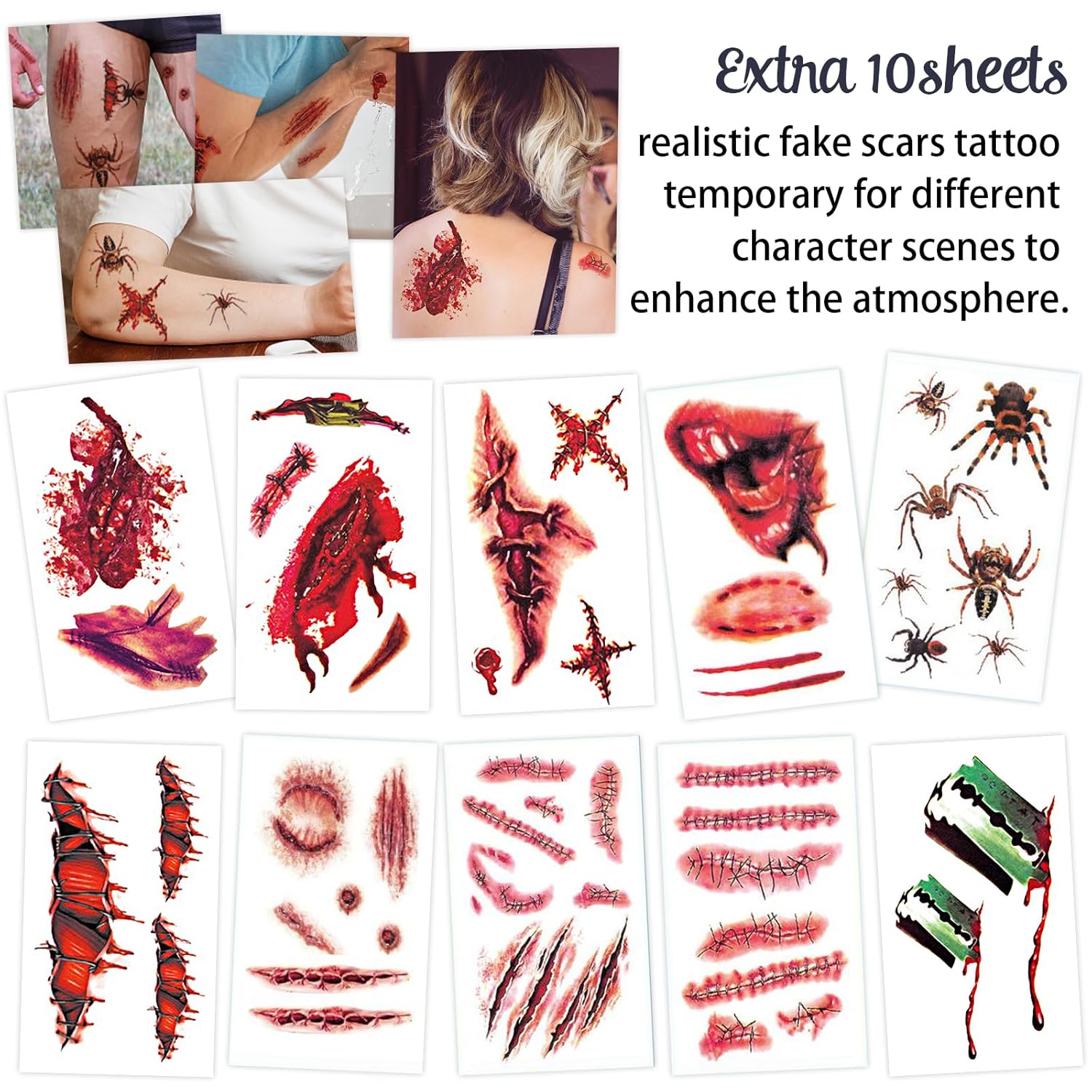 Joker Tattoos 13 Sheets,Halloween Temporary Tattoos for Men,Suicide Squad Fake Tattoo Stickers For Adults,Clown Costume Masquerade Cosplay Party Accessories Face Makeup,Large Size Waterproof - Image 2