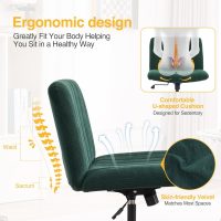 Armless Desk Chair No Wheels Wide Velvet Upholstered Office Chair Swivel Criss Cross Legs Large Seat Adjustable Height Accent Chair for Adults Dark Green - Image 4