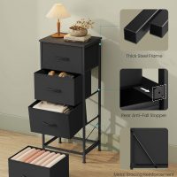 SONGMICS Dresser for Bedroom, Chest of Drawers, Steel, MDF, 4 Non-Woven Fabric Drawers, Storage Organizer Unit, Closet, Entryway, Ink Black and Ebony Black ULGS314B01S - Image 6