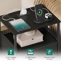 Night Stand Set 2 with Charging Station, 3 Drawer Nightstands with LED Lights, End Table with Outlets and USB Ports, Side Table with Open Shelf, Bedside Tables for Bedroom, Black - Image 5