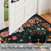 Vasofe 5x7 Rug for Bedroom,Washable Rugs for Living Room, Dining Room, Indoor Floor Mat, Floral Printed Mats for Nrusery, Farmhouse, Laundry Room,Non Slip Low Pile Soft Modern Carpet, Black - Image 6