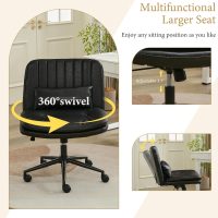 URRED Criss Cross Office Chair, Cross Legged Office Seat with Wheels Armless Swivel Vanity Chair, Height Adjustable Wide Computer Task Seating for Home Office (Black) - Image 7